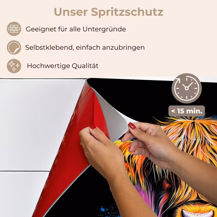Spritzschutz Küche - Schottischer Highlander - Graffiti - Bunt - Blume - Tiere — 4