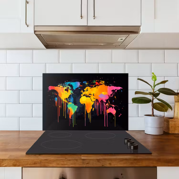 Spritzschutz Küche - Weltkarte - Farbe - Bunt - Graffiti - Welt — 3