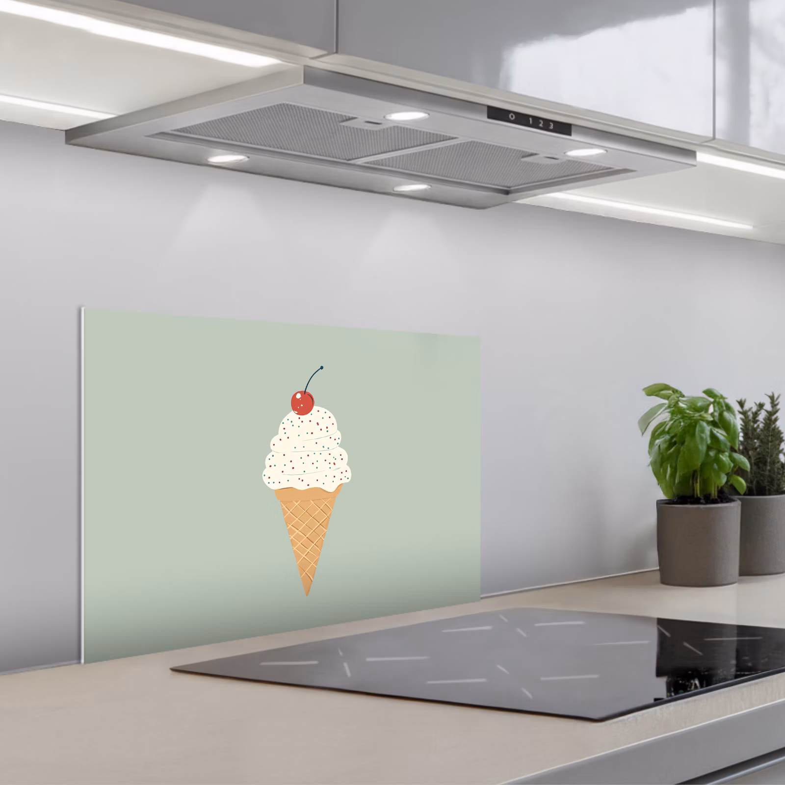 Spritzschutz Küche - Illustration - Eiscreme - Sprenkeln - Kirsche — 1