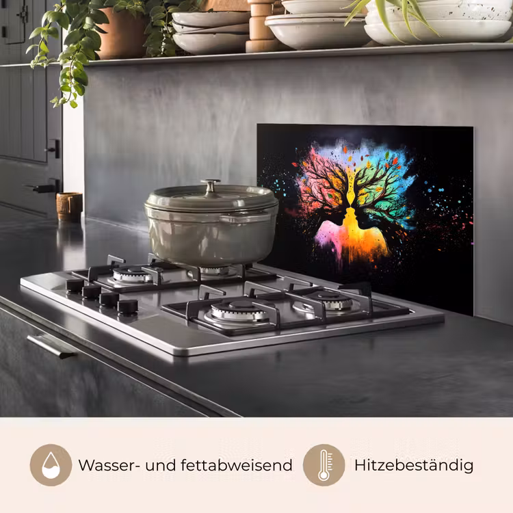 Spritzschutz Küche - Gesichter - Silhouetten - Bunt - Äste — 2