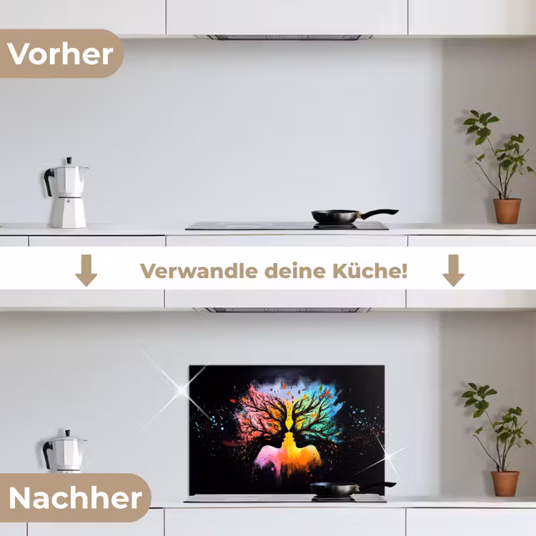 Spritzschutz Küche - Gesichter - Silhouetten - Bunt - Äste — 7