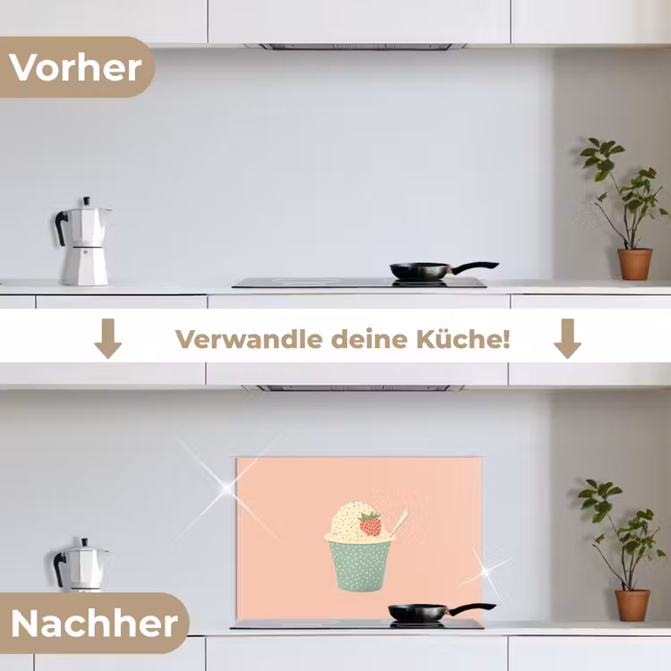 Spritzschutz Küche - Tablett - Eiscreme - Erdbeere - Rosa — 7