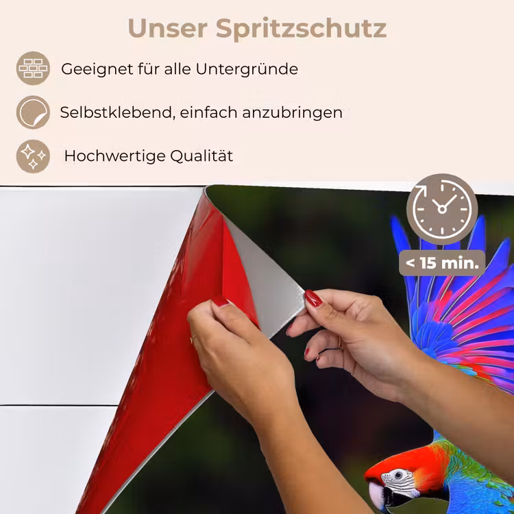 Spritzschutz Küche - Leuchtend bunt - Papagei - Wald - Flügel — 4