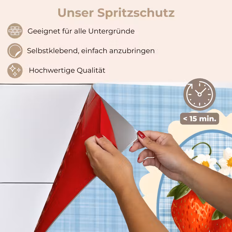 Spritzschutz Küche - Erdbeeren - Rahmen - Rot - Kariert — 4