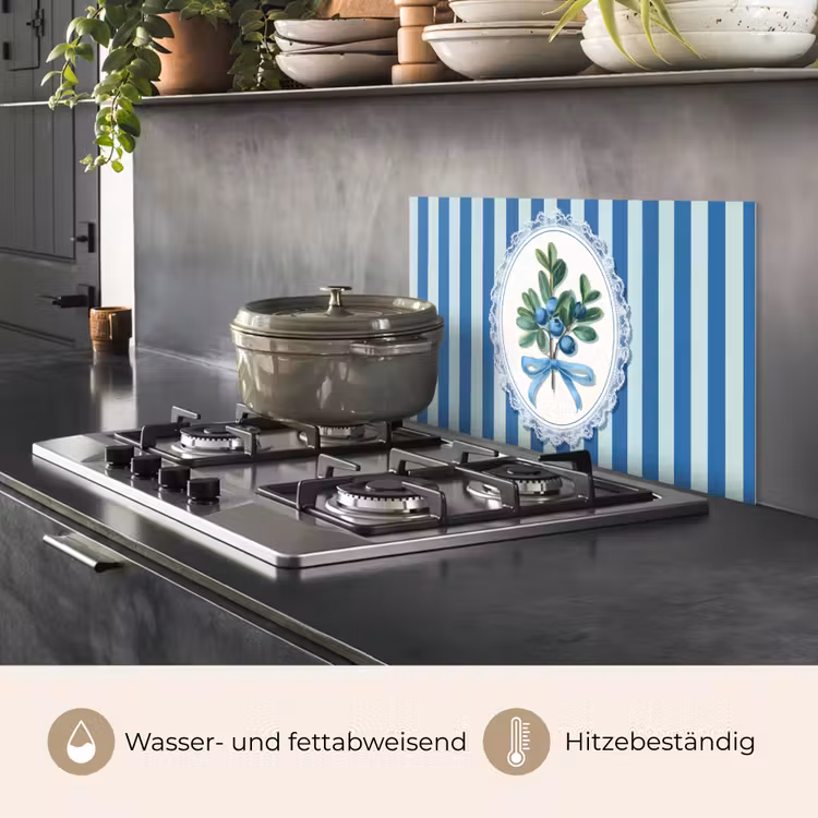 Spritzschutz Küche - Illustration - Beeren - Blau - Streifen — 2