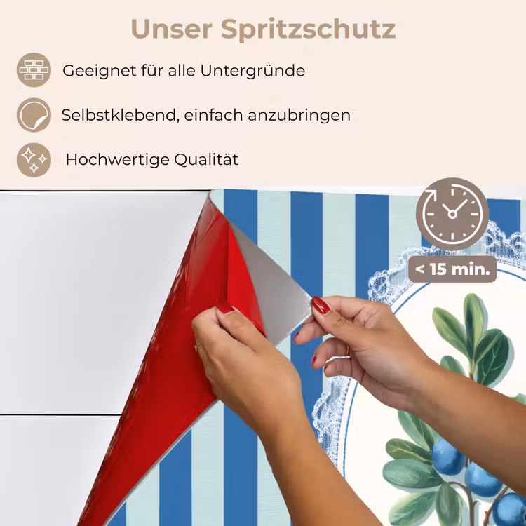 Spritzschutz Küche - Illustration - Beeren - Blau - Streifen — 4