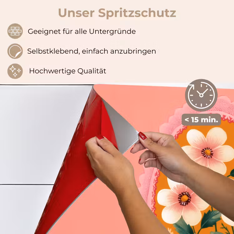 Spritzschutz Küche - Illustration - Blumen - Bordüre - Rosa — 4
