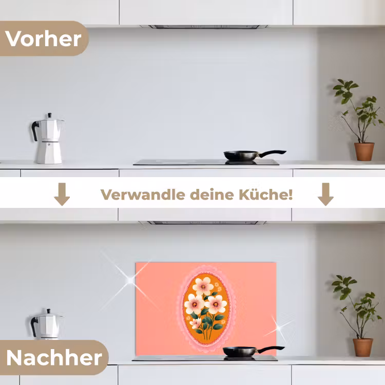 Spritzschutz Küche - Illustration - Blumen - Bordüre - Rosa — 7