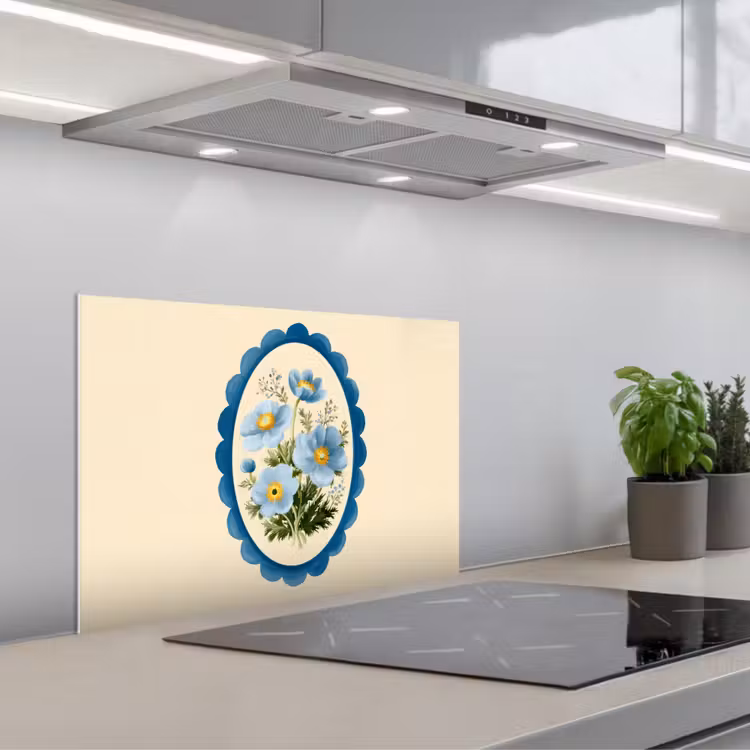 Spritzschutz Küche - Liste - Blumen - Hellblau - Illustration — 1