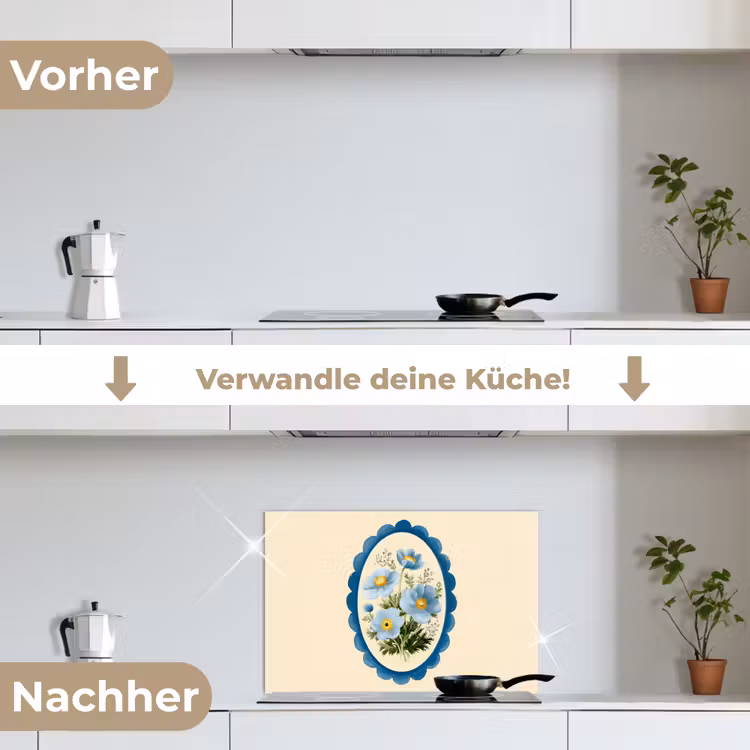 Spritzschutz Küche - Liste - Blumen - Hellblau - Illustration — 7