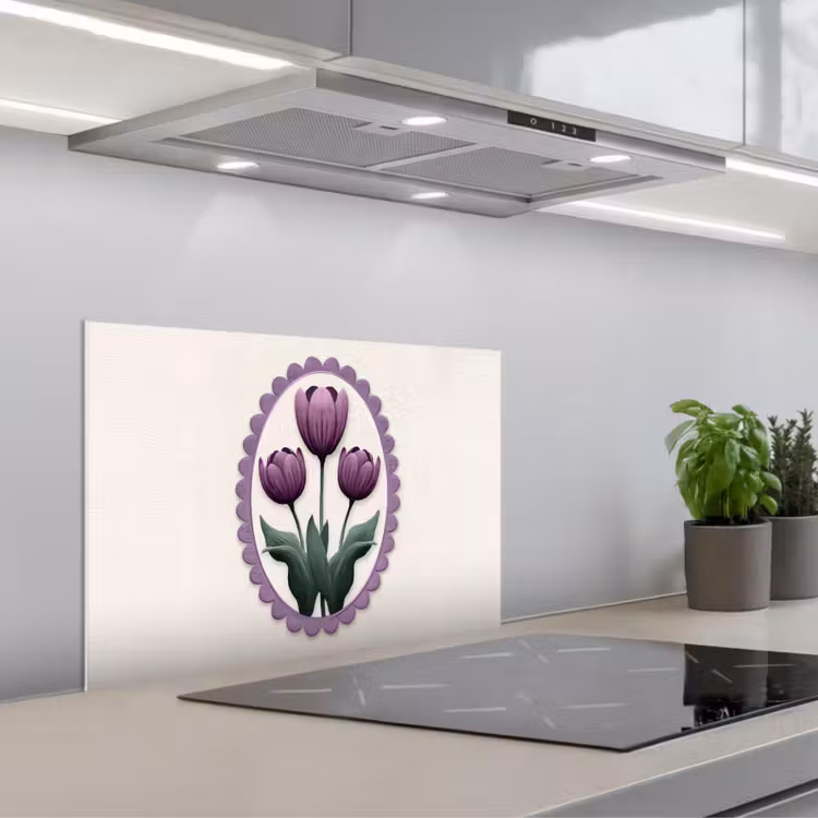 Spritzschutz Küche - Tulpen - Lila - Liste - Blätter — 1