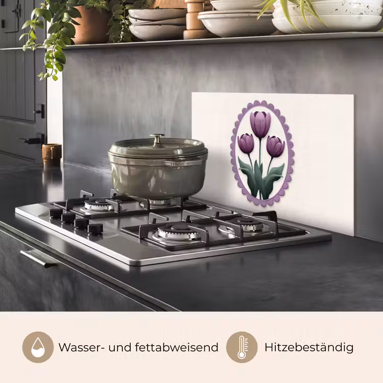 Spritzschutz Küche - Tulpen - Lila - Liste - Blätter — 2
