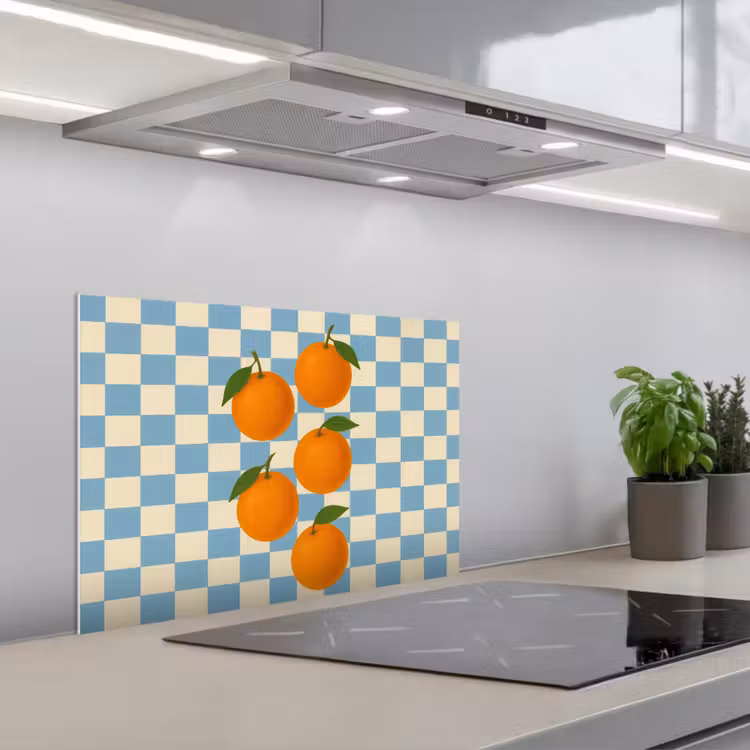 Spritzschutz Küche - Orangen - Blätter - Blockiert - Blau — 1