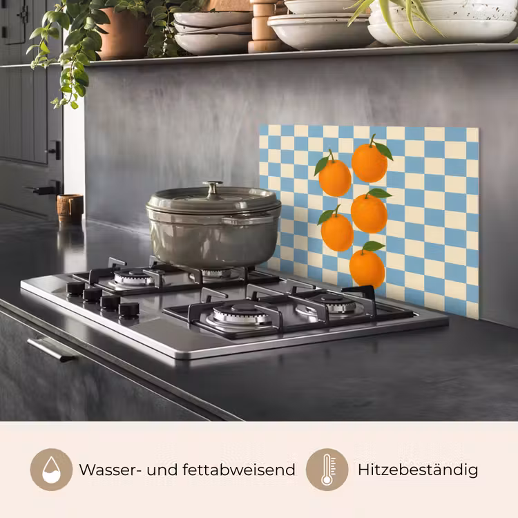 Spritzschutz Küche - Orangen - Blätter - Blockiert - Blau — 2