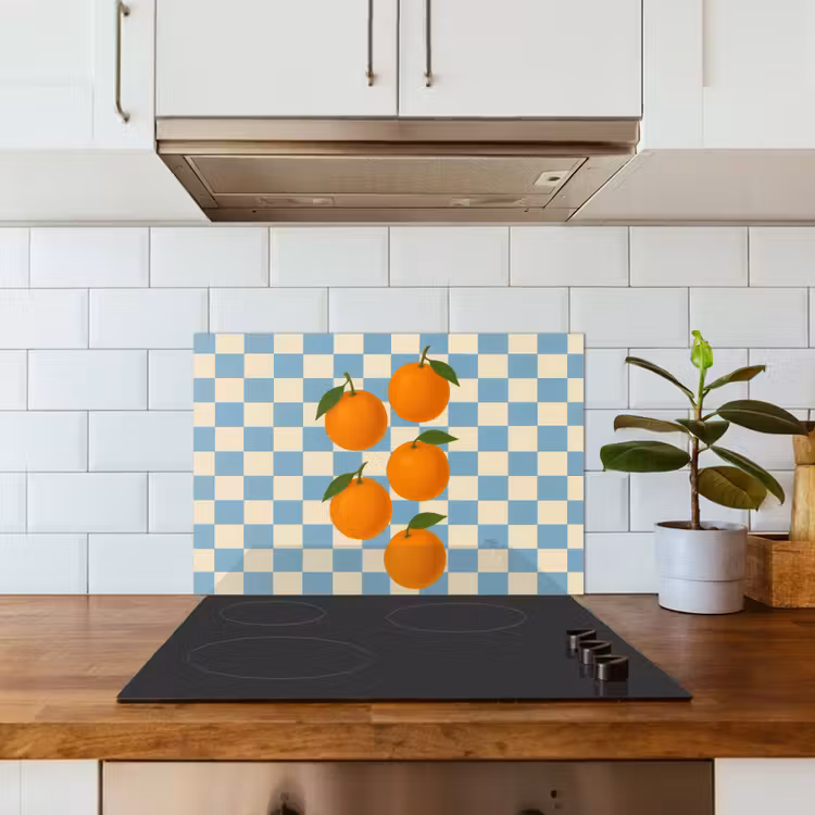Spritzschutz Küche - Orangen - Blätter - Blockiert - Blau — 3