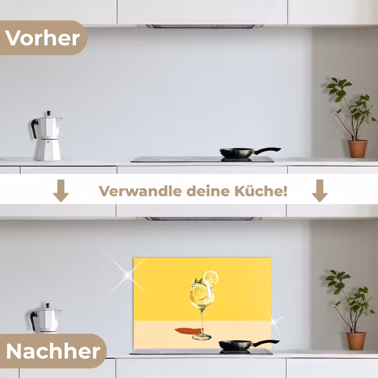 Spritzschutz Küche - Weinglas - Zitrone - Gelb - Minimalistisch — 7