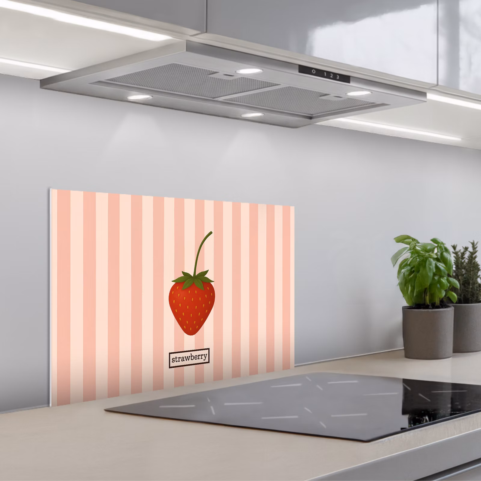 Spritzschutz Küche - Erdbeere - Streifen - Minimalistisch - Rot — 1