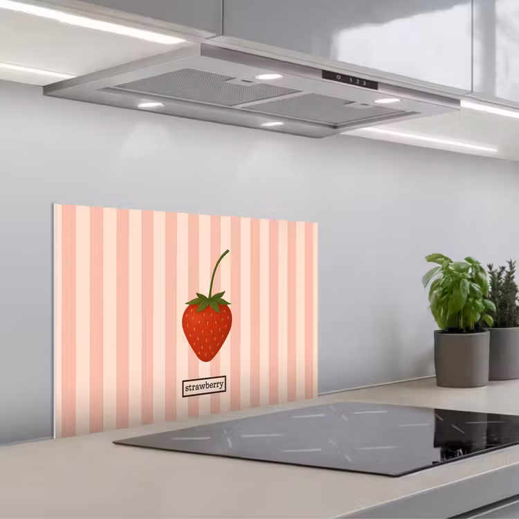 Spritzschutz Küche - Erdbeere - Streifen - Minimalistisch - Rot — 1