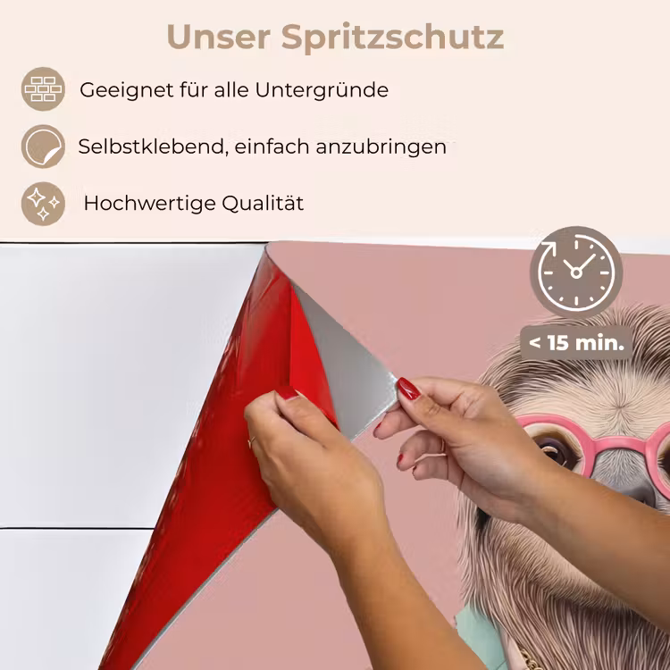 Spritzschutz Küche - Faultier - Blumendruck - Brille - Rosa — 4