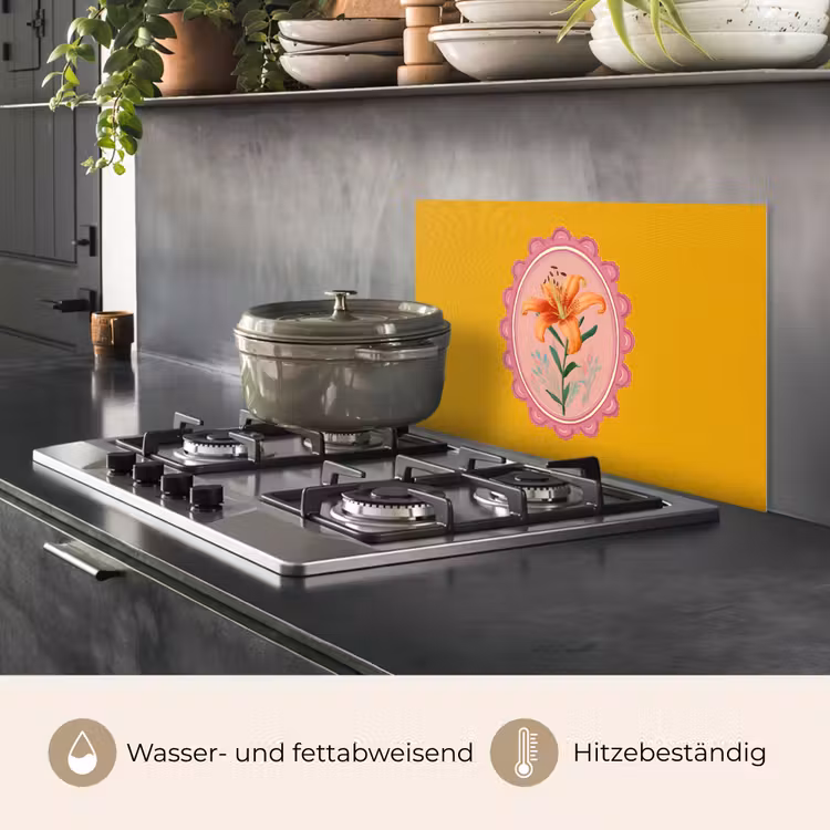 Spritzschutz Küche - Lilie - Orange - Rahmen - Oval — 2