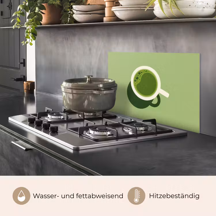 Spritzschutz Küche - Minimalistisch - Becher - Matcha -Grün — 2