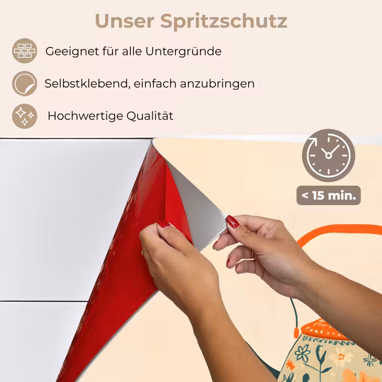 Spritzschutz Küche - Orange - Teekanne - Blumen - Blätter — 4
