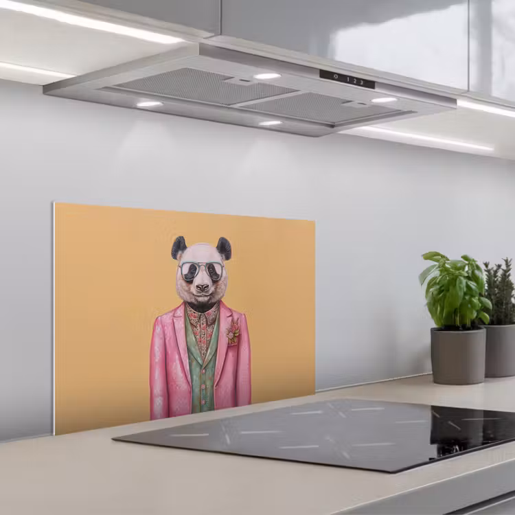 Spritzschutz Küche - Panda - Anzug - Sonnenbrille - Blau — 1