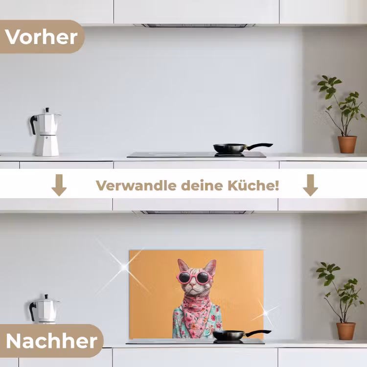 Spritzschutz Küche - Sonnenbrille - Katze - Halstuch - Blumen — 7