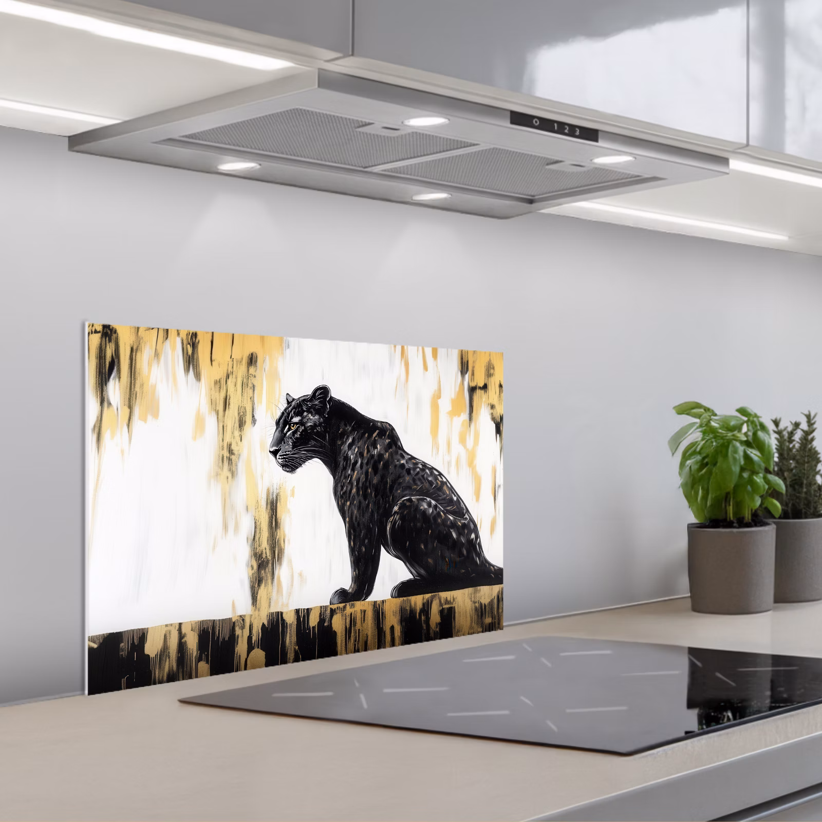 Spritzschutz Küche - Panther - Schwarz - Abstrakt - Gold — 1