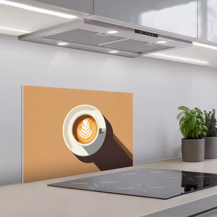 Spritzschutz Küche - Cappuccino - Tasse - Untertasse - Minimalistisch — 1