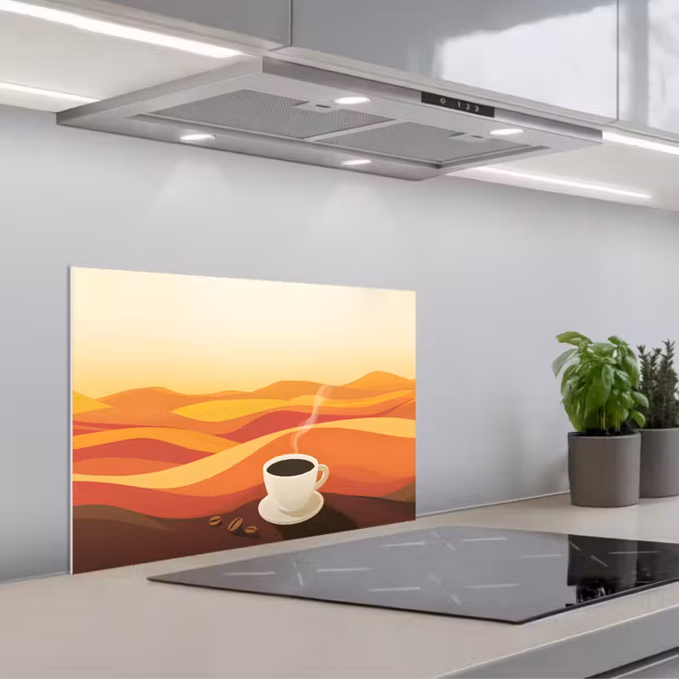 Spritzschutz Küche - Kaffee - Landschaft - Orange - Kaffeebohnen — 1