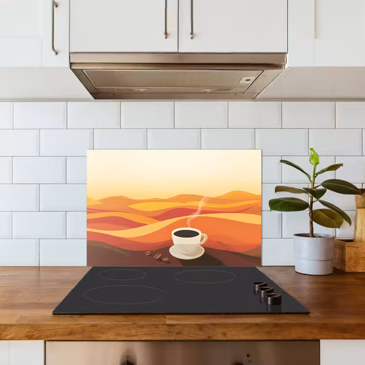 Spritzschutz Küche - Kaffee - Landschaft - Orange - Kaffeebohnen — 3