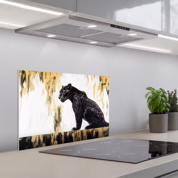 Spritzschutz Küche - Panther - Schwarz - Abstrakt - Gold — 1