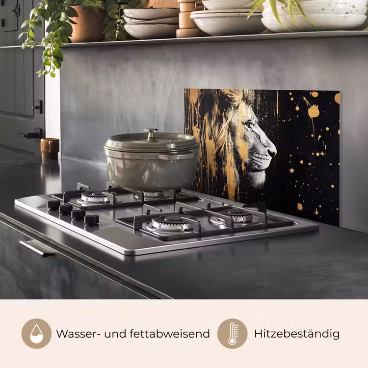 Spritzschutz Küche - Porträt - Löwe - Abstrakt - Gold — 2