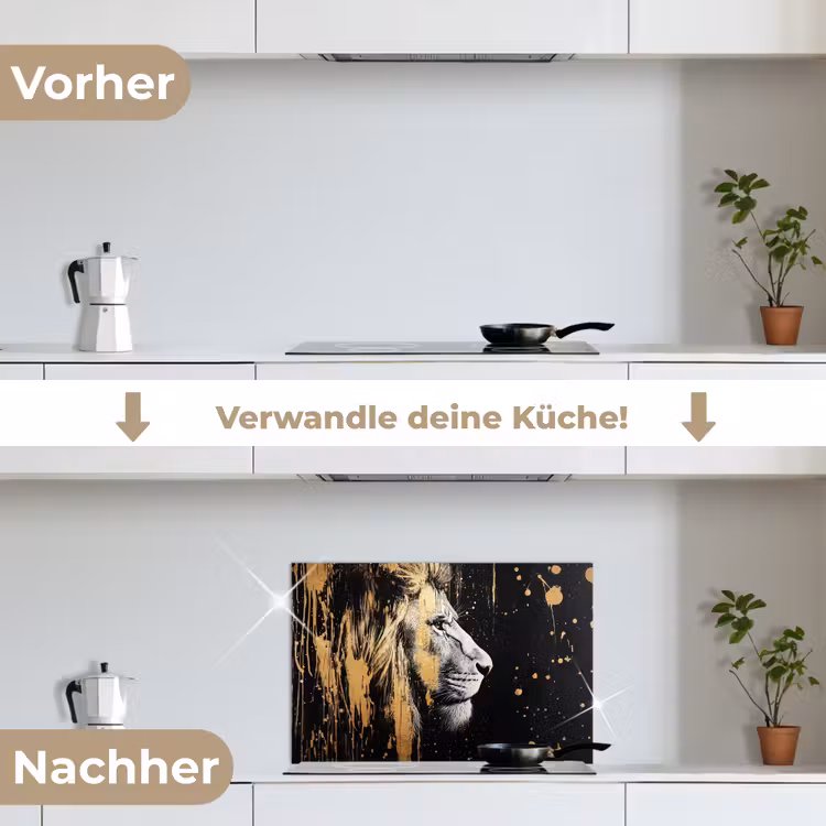 Spritzschutz Küche - Porträt - Löwe - Abstrakt - Gold — 7