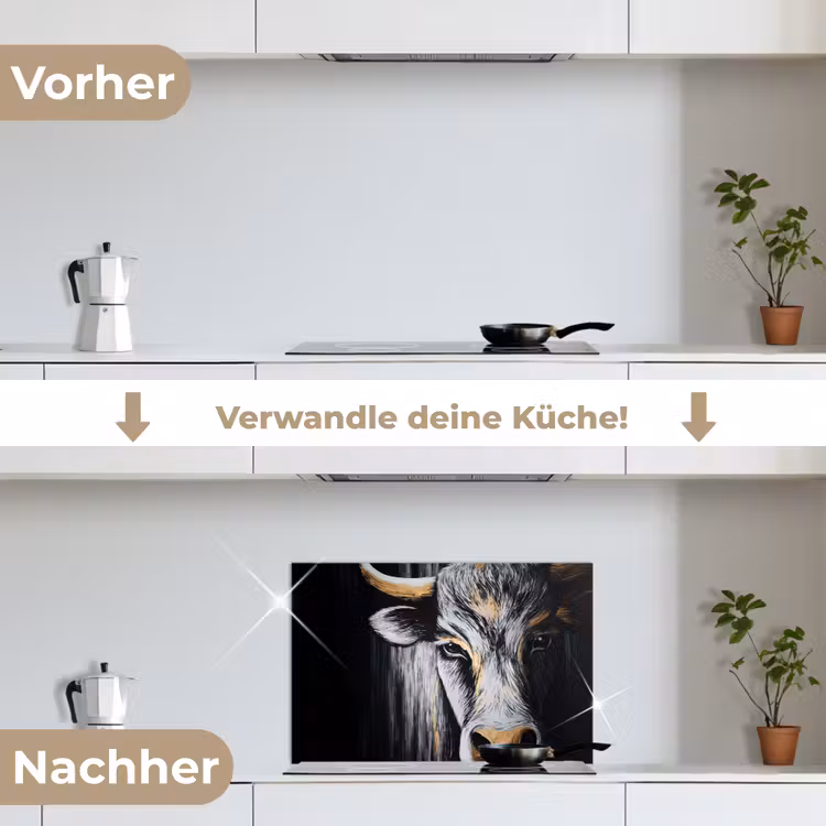 Spritzschutz Küche - Stier - Hörner - Maulkorb - Gold — 7