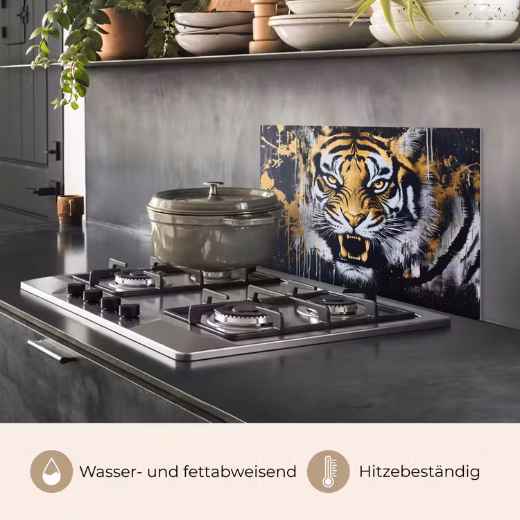 Spritzschutz Küche - Tiger - Farbspritzer - Gold — 2