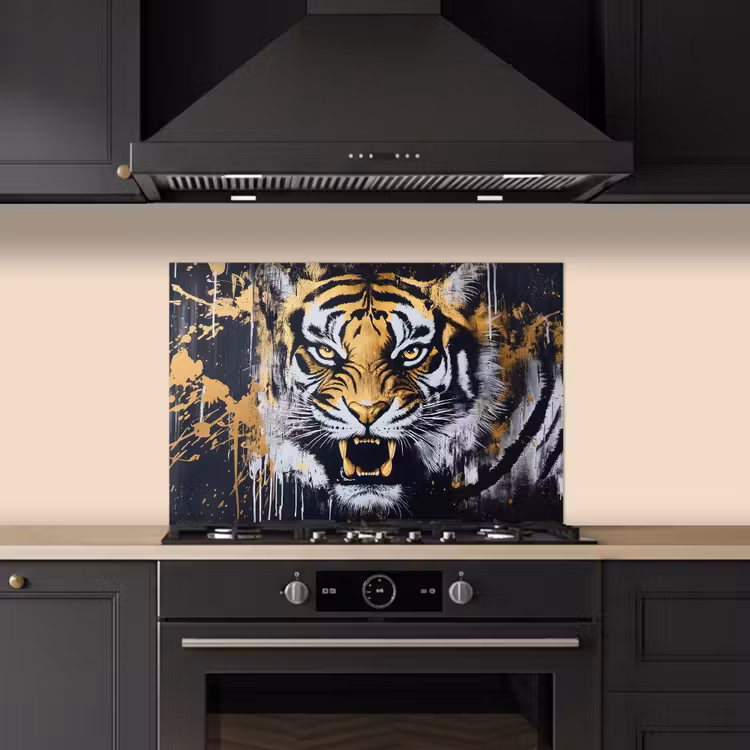 Spritzschutz Küche - Tiger - Farbspritzer - Gold — 5
