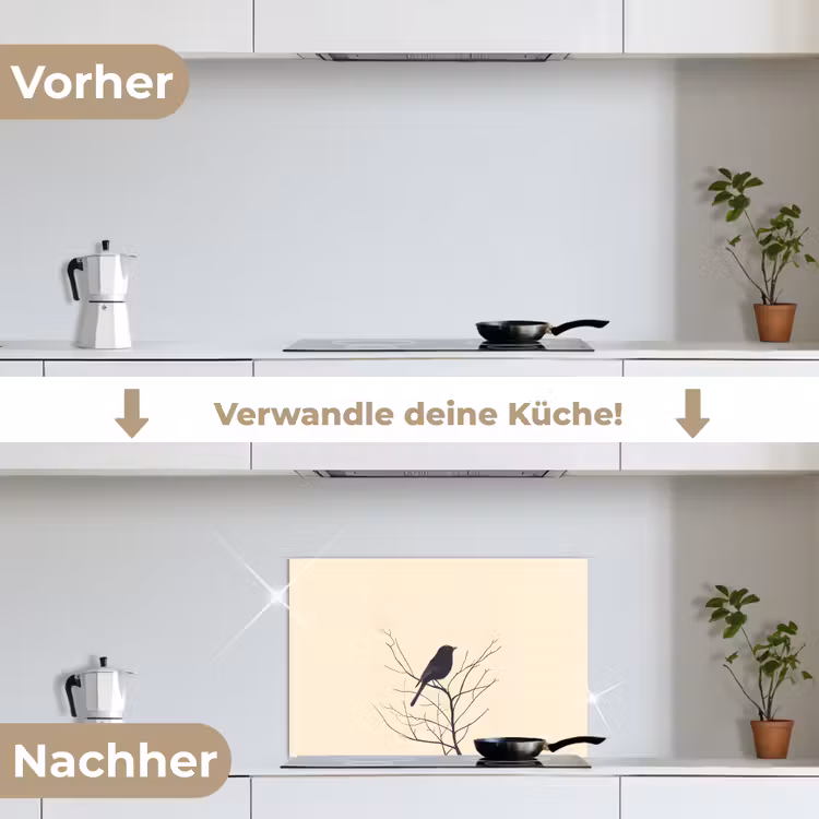Spritzschutz Küche - Vogel - Schwarz - Zweig - Minimalistisch — 7