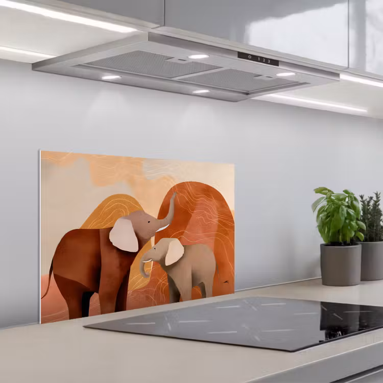 Spritzschutz Küche - Elefanten - Orange - Abstrakt — 1
