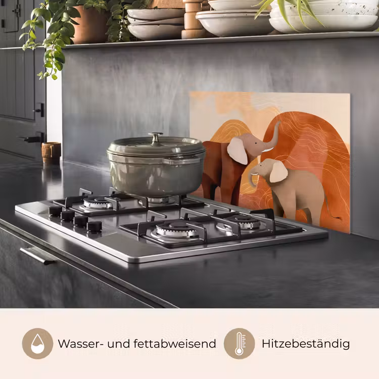 Spritzschutz Küche - Elefanten - Orange - Abstrakt — 2