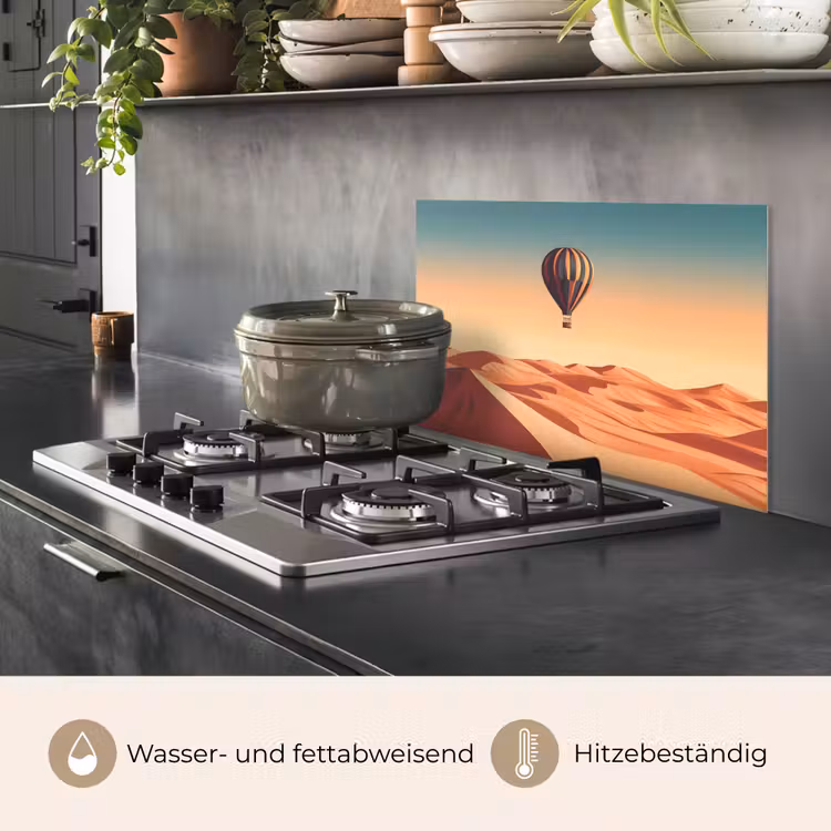 Spritzschutz Küche - Heißluftballon - Wüste - Sonnenuntergang - Blau — 2