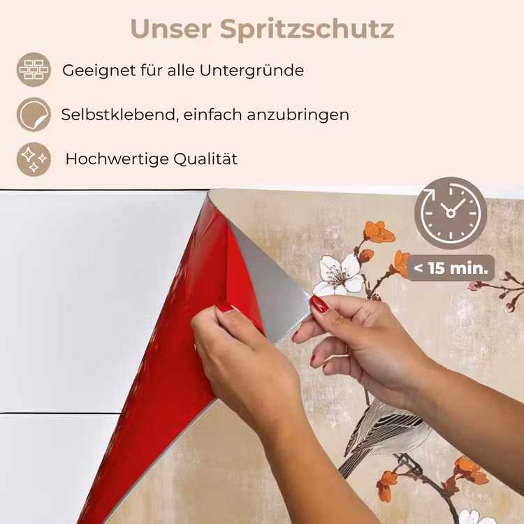Spritzschutz Küche - Vögel - Blütenzweig - Orange — 4