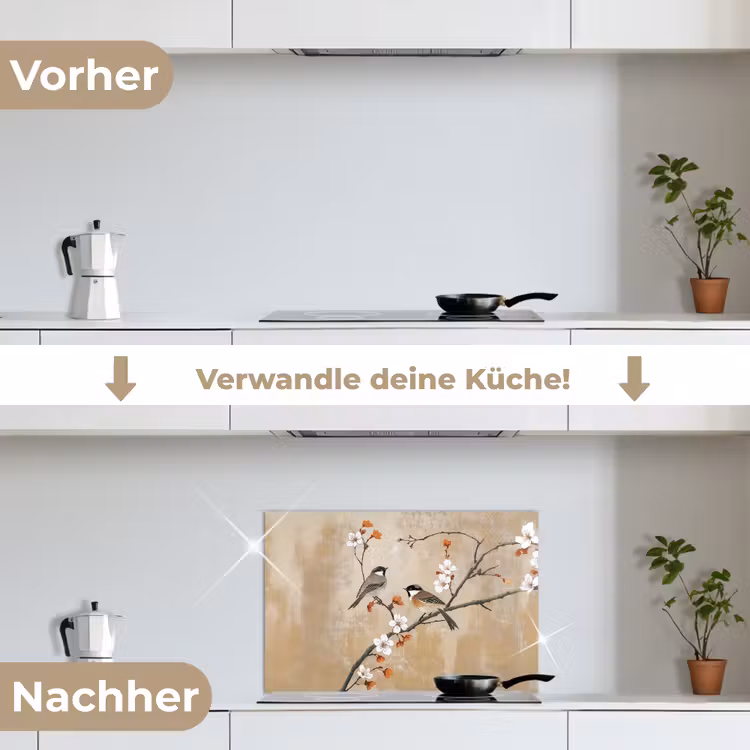 Spritzschutz Küche - Vögel - Blütenzweig - Orange — 7