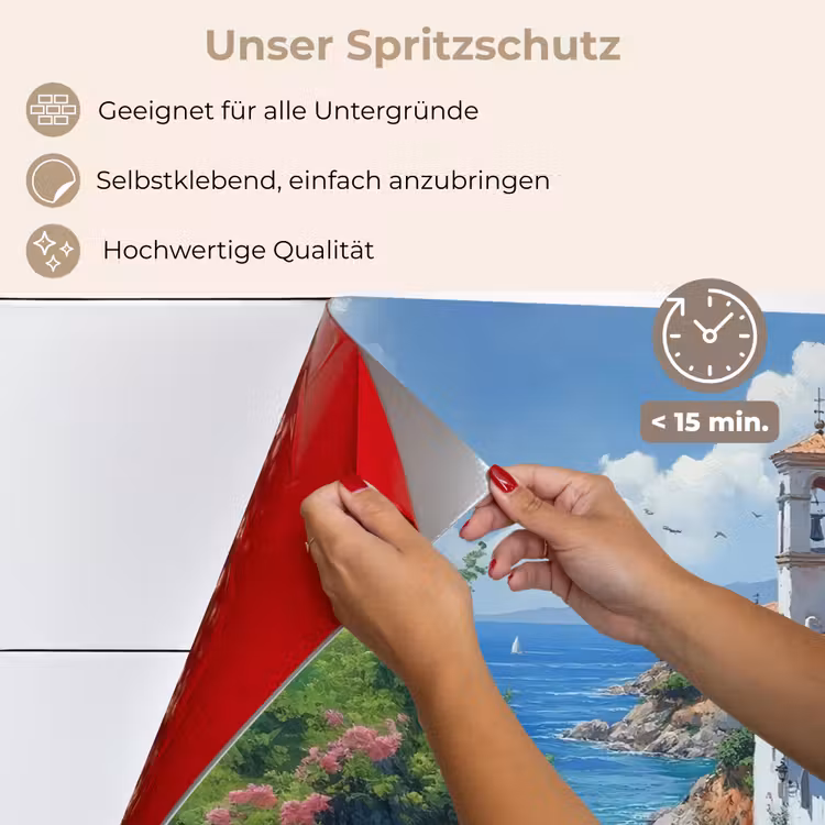 Spritzschutz Küche - Häuser - Meer - Bäume - Blumen — 4