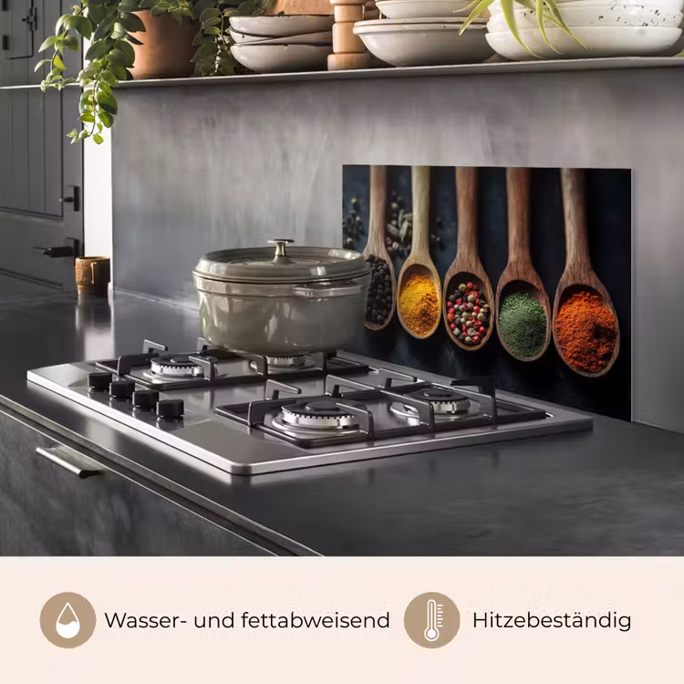 Spritzschutz Küche - Holz - Löffel - Gewürze - Kräuter — 2