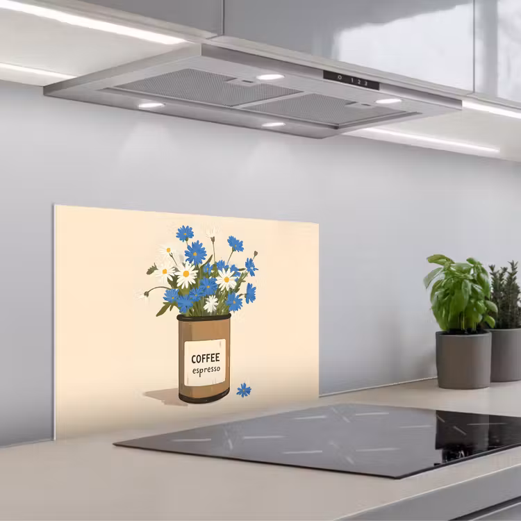 Spritzschutz Küche - Kaffee - Dose - Minimalistisch - Blumen — 1
