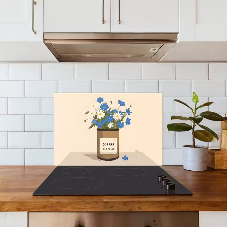 Spritzschutz Küche - Kaffee - Dose - Minimalistisch - Blumen — 3
