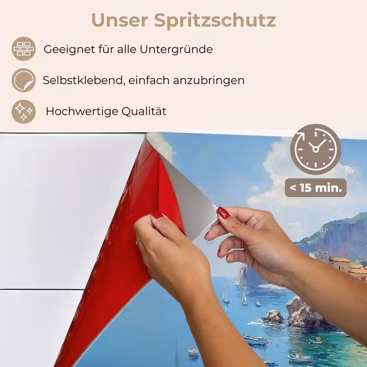 Spritzschutz Küche - Küstendorf - Malerei - Felsen - Boote — 4