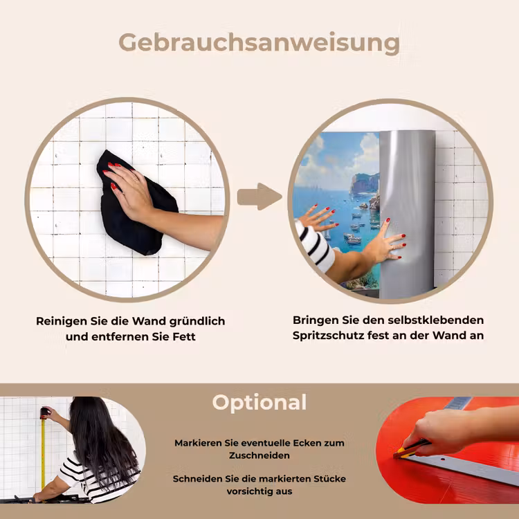 Spritzschutz Küche - Küstendorf - Malerei - Felsen - Boote — 6